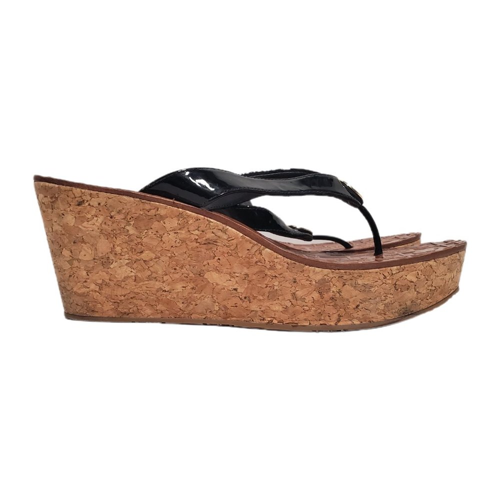 TORY BURCH Sandal Wedge Sandal Black Thong Cork Size 10M/40
